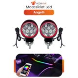 MEGAHAWK Angel Gözlü Motosiklet Sis Farı 9 LED Beyaz Işık Kırmızı Halka Çiftli Set 12V Universal