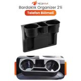 MEGAHAWK Araç Koltuk Arası Bardaklık Organizer 2’li Gözlü Telefon Bölmeli Araç İçi Düzenleyici
