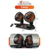 MEGAHAWK Çift Başlı Araç İçi Vantilatör 12V Çakmak Girişli Ayarlanabilir Oto Fan