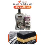MEGAHAWK Lastik Parlatıcı Jel Gümüş Renk Simli 500 ml + Lastik Süngeri Hediyeli Parlaklık Koruma