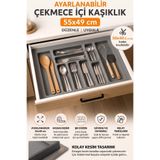 MEGAHOME STORE A Kalite Gri Renk Çekmece içi Kaşıklık ve Kepçelik 55x49 cm (50x40 cm’e Kadar Kesilebilir)