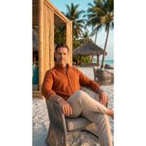 MEGALDİ Erkek Linen Keten Slim Fit Turuncu Uzun Kollu Gömlek