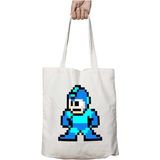 Megaman Pixel Iki Tarafı Kalıcı Baskılı Yıkanabilir Okul Plaj Omuz Bez Çantası