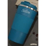 Megame 500 ml Kişiye Özel Siyah Termos Mug Kupa, Çay Kahve Kamp Termos, Çift Katmanlı Paslanmaz Çelik Araç Içi Termos - Mavi