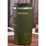 Megame 500 ml Kişiye Özel Siyah Termos Mug Kupa, Çay Kahve Kamp Termos, Çift Katmanlı Paslanmaz Çelik Araç Içi Termos - Yeşil