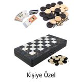 megame Kişiye Özel Ahşap Pullu Mermer Desen Tavla Cilalı Lüx Dama Oyun Takımı, Iskambil Kağıdı Hediyeli