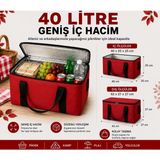 Megamus 40 Litre Termal Buzluk Çanta Katlanabilir Piknik Kamp Plaj ve Yolculuk Için Soğuk Sıcak Koruyucu - Kırmızı