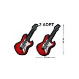 Megas Etiket Ütü ile Yapışan Kırmızı-Beyaz Elektro Gitar Dokuma Arma/Yama