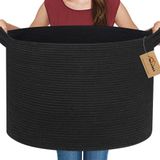 MEGASKET Büyük Siyah Battaniye Sepeti, 22 "x 22" X 14" Depolama için Dokuma Halat Kutusu, Çocuk Köpek Oyuncak Saklama Kutusu Organizatör Kutuları, Oturma Odası için Battaniye Tutacağı, Organizasyon