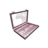 Megass Dekor Cam Kapaklı Imera Deri Kumaş Pembe Renk 34 Cm / 24 Cm Tırnaklı Yüzük Tablası