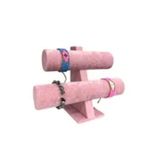 Megass Dekor Süet Kaplama Pembe Renk 26/18 Cm Iki Kademeli Saat Bileklik Sergileme Standı