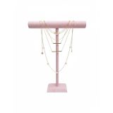 Megass Dekor Süet Kaplama Pembe Renk Uzun 50/40 cm Kolye - Tesbih Sergileme Standi
