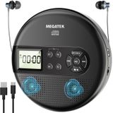 MEGATEK Taşınabilir CD Çalar, Bluetooth İletim ve Alma ile Kişisel Walkman, FM Transmit, CD-R/RW ve MP3 CD'leri Uyumlu, USB, Kulaklık Jakı, LED Ekran - Siyah