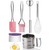 Megaw Hamur Kesici Tel Çırpıcı Un Eleği Çelik Basmalı Yumurta Çırpıcı Silikon Yağ Fırçası Silikon Spatula