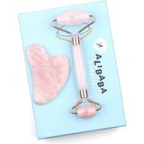 Megaw Pembe Kuvars Doğal Taş 2’li Özel Kutulu Set Face Roller + Gua Sha Masaj Taşı