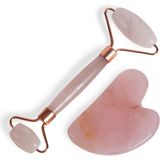 Megaw Pembe Kuvars Taş Face Roller ve Gua Sha Ikili Yüz Masajı Seti