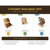 Mege Tasarım 100 Adet E-Ticaret Başlangıç Seti E Dalga Karton Kutu 14X12X8, 25X20X10, 24X18X8