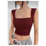 MEGOMEL Kare Yaka Büzgü Detaylı Esnek Crop Bluz