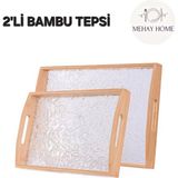 Mehay Home Lüx 2'li Kulplu Bambu Şeffaf Dikdörtgen Çay Kahve Servis Sunum Tepsi 33CM&40CM - 2 Adet