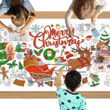 MEHOFOND 2 Adet Mutlu Noeller Boyama Masa Örtüsü, Çocuklar için Noel El Sanatları Boyama Posteri - 70 x 182 cm, Noel Ağacı Noel Baba Kardan Adam Sanat Etkinliği Kağıt Boyama Afişi, Noel Sınıfı Parti