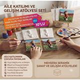 Mehsera Seramik 5li Avantaj Paketi - Çocuklar Için Araç Boyama Seti (Her Pakette 3 Figür: Tren, Helikopter, Gemi + 6'lı Akrilik Boya ve 10 Adet Fırça) - 5 paket