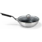 Mehtap Chefline Indüksiyon Tabanlı Wok Tava (26 Cm) – Cam Kapaklı - Gri