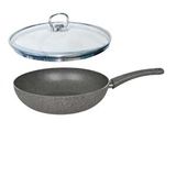 Mehtap Granit Wok Tava 28 Cm Cam Kapaklı Gri