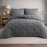 Meine Home Gri Welsoft Kumaş Çift Taraflı Jakarlı Silikon Yorgan Takmı - 195X215 cm 4 Parça