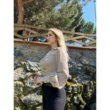 Meissa Fashion Kadın Büzgüllü Düğme Detaylı Uzun Kollu Crop Gömlek - Açık Kahverengi