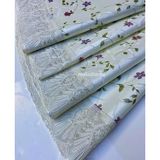 Meiwa astarlı güpürlü kenarlı parlak sedefli pembe mor küçük çiçekli lüks yuvarlak pvc muşamba masa örtüsü (132 x 132)