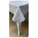 Meiwa Kalın Deri Görünümlü Lüks İşleme Dantel Sedefli kolay silinebilir Pvc Muşamba Masa Örtüsü Bej 155 x 235