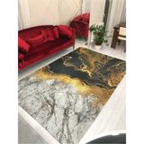 Meka Altın Mermer Model Ipek Kadife Lastikli Halı Örtüsü - 160 x 230 cm - Renkli