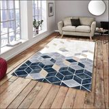 Meka Home Yeni Piramit Mavi Model Lastikli Halı Örtüsü - 195 x 295 cm - Mavi - Beyaz - Gri