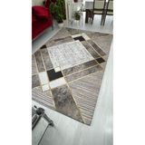 Meka Kahve Gold Şerit Model Antibakteriyel Lastikli Kadife Halı Örtüsü Modern Tema 160 x 230 cm - Renkli
