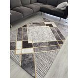 Meka Siyah Gri Gold Şerit Model Lastikli Kadife Halı Örtüsü Modern Antibakteriyel 155 x 235 cm - Renkli