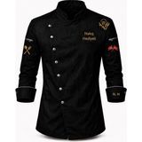 Mekaizen Premium Chef Ceketi Siyah | Aşçı Üniforması, Aşçı Forması, Aşçı Gömleği Aşçı Önlüğü Isim Nakış Hediyeli Aşçı Ceketi, Türk Bayrak Nakışlı - 5XL