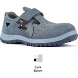 Mekap Pro Jeriko 234-01 S1 Src Süet Deri Çelik Burun Sandalet Tip Yazlık Iş Ayakkabısı - Gri