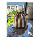 MEKİK BUTİK Çizgili Keten Mini Bez Kese - Büzgülü Çanta İçi Düzenleyici - Makyaj Çantası - 20x20 -bez poşet