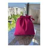 MEKİK BUTİK Fuşya pembe Keten Mini Bez Kese - Büzgülü Çanta İçi Düzenleyici - Makyaj Çantası - 20x20 -bez poşet