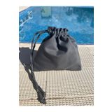 MEKİK BUTİK Gri Keten Mini Bez Kese - Büzgülü Çanta Içi Düzenleyici - Makyaj Çantası - 20x20
