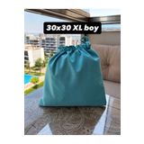 MEKİK BUTİK Mavi XL BOY keten Bez Kese - Büzgülü Çanta İçi Düzenleyici - Makyaj Çantası - 30x30 -bez poşet