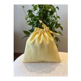MEKİK BUTİK Soft sarı Keten Mini Bez Kese - Büzgülü Çanta İçi Düzenleyici - Makyaj Çantası - 20x20 -bez poşet