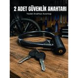 Meks 12 mm Çelik Halat Bisiklet Kilidi 80 cm Anahtarlı Güvenlik Kilidi Pvc Kaplamalı Scooter ve Elektrik