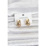 Meks 316L Çelik Gold Renk Desenli Yarım Halka Model Kadın Küpe