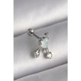 Meks 316L Çelik Gümüş Renk Beyaz Minelik Kalp Sallantı Zirkon Taş Detay Tragus Piercing