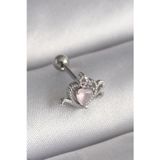 Meks 316L Çelik Gümüş Renk Pembe Mineli Kalp Zirkon Taş Detay Tragus Piercing