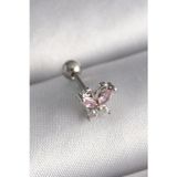 Meks 316L Çelik Gümüş Renk Pembe Zirkon Taşlı Kelebek Tragus Piercing