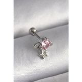 Meks 316L Çelik Gümüş Renk Pembe Zirkon Taşlı Sallantı Yıldız Detay Tragus Piercing