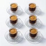 Meks 6’lı Cam Kahve Fincanı Seti Şeffaf Çizgili Tasarım Tabaklı Espresso Türk Kahvesi Sunum Fincan Takım