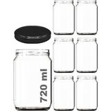 Meks Afracam 720 ml Şeffaf Kavanoz 720 cc Konserve Metal Siyah Kapaklı Cam Kavanoz 6 Adet